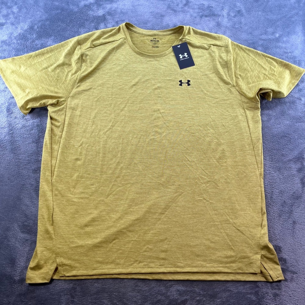 NWT Under Armour Mens 2XL Yellow Green Heathered Short Sleeve Training Shirt